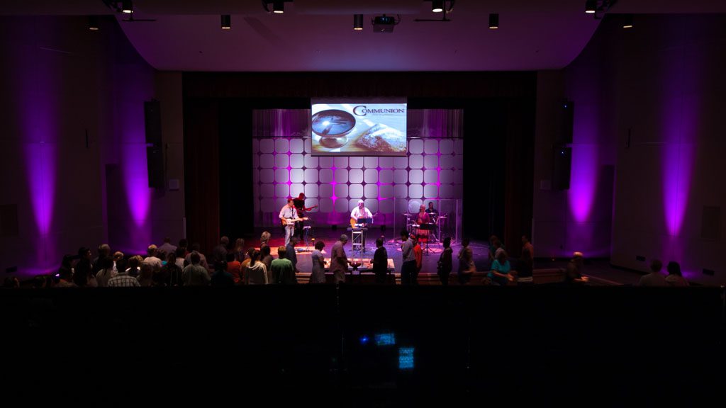 Conventional lights were integrated with production lighting in Hope Church – Charlotte, NC.
